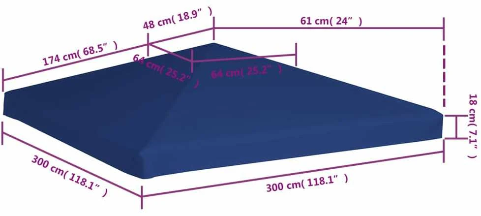 Viršutinis pavėsinės uždangalas, mėlynas, 310 g/m², 3x3m