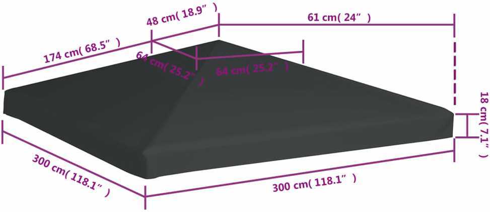 Viršutinis pavėsinės uždangalas, 310 g/m², 3x3m, pilkas