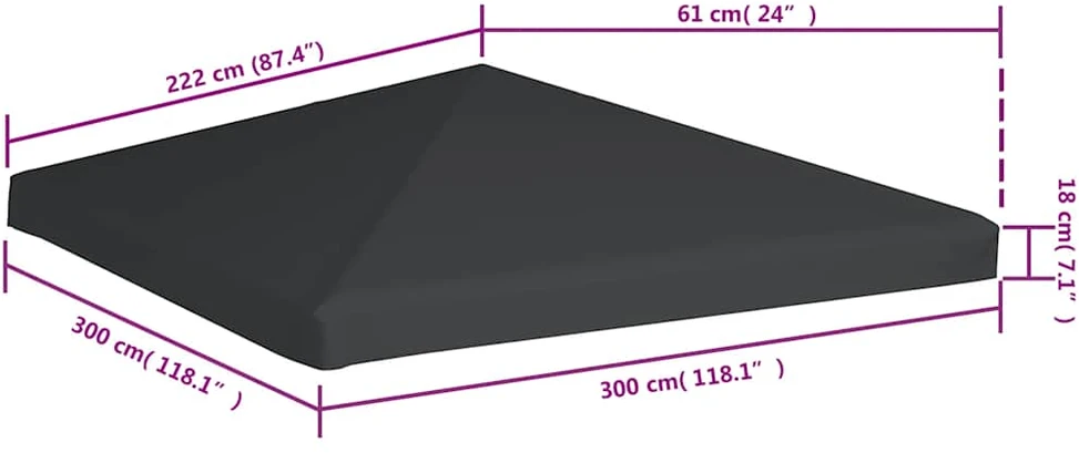Viršutinis pavėsinės uždangalas, pilkas, 310 g/m², 3x3m