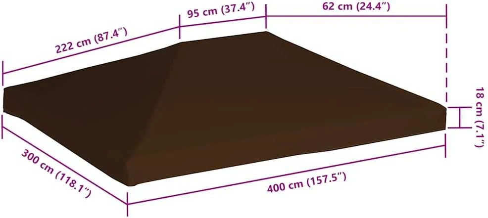 Viršutinis pavėsinės uždangalas, rudas, 3x4m, 310 g/m²