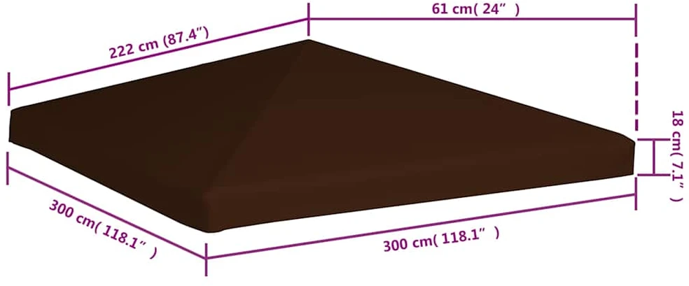 Viršutinis pavėsinės uždangalas, rudas, 3x3m, 310 g/m²