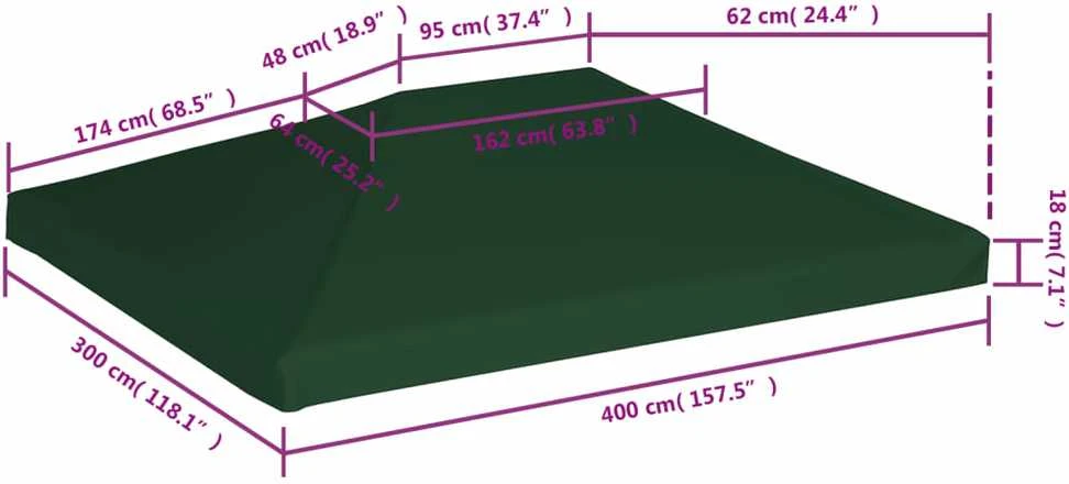 Viršutinis pavėsinės uždangalas, žalias, 310 g/m², 4x3m