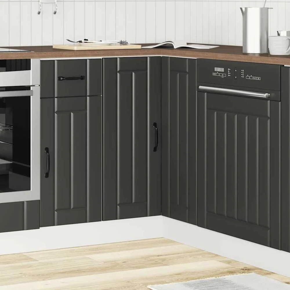 virtuvės kampinė spintelė "Lucca" Juodas Engineered Wood