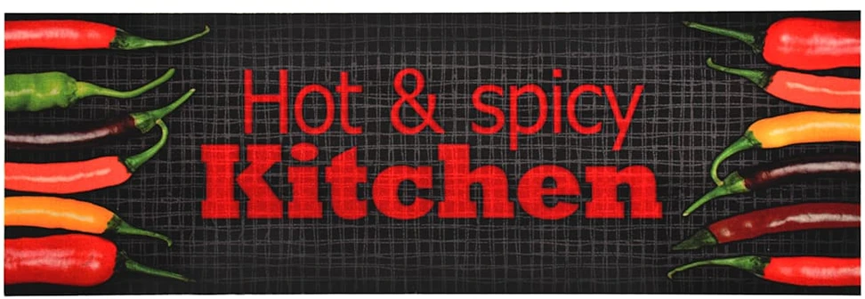 Virtuvės kilimas, 60x300cm, plaunamas, su užrašu Hot & Spicy