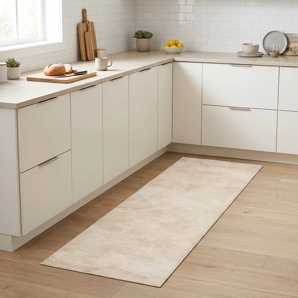 Virtuvės kilimas kreminis betonas 300 x 60 cm 100% poliamidas