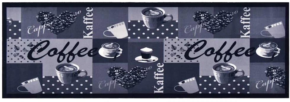 Virtuvės kilimas, mėlynas, 45x150cm, plaunamas, užrašai Coffee