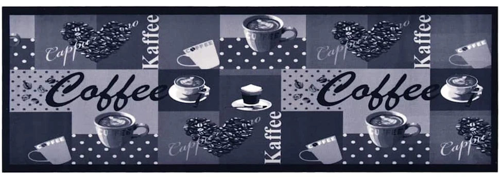 Virtuvės kilimas, mėlynas, 60x180cm, plaunamas, užrašai Coffee