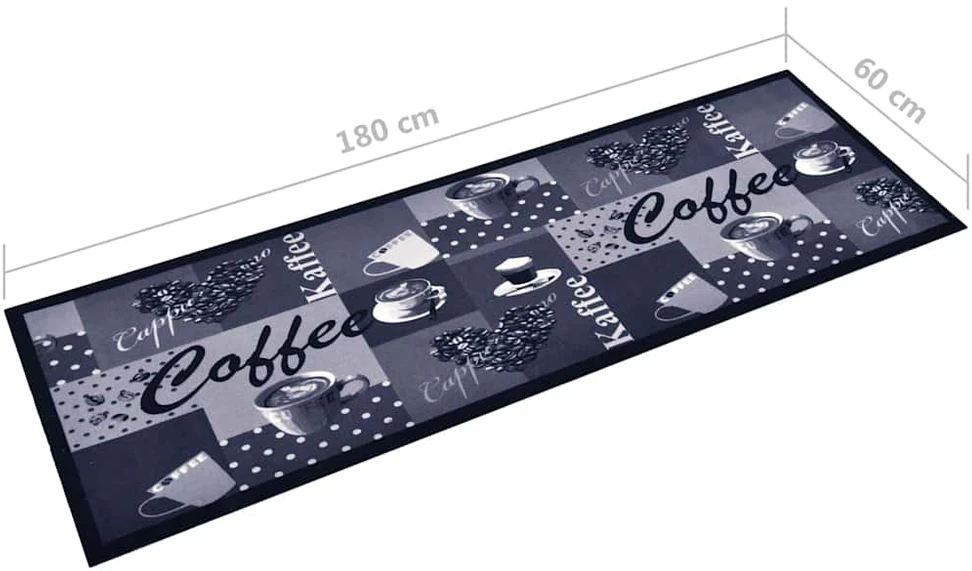 Virtuvės kilimas, mėlynas, 60x180cm, plaunamas, užrašai Coffee