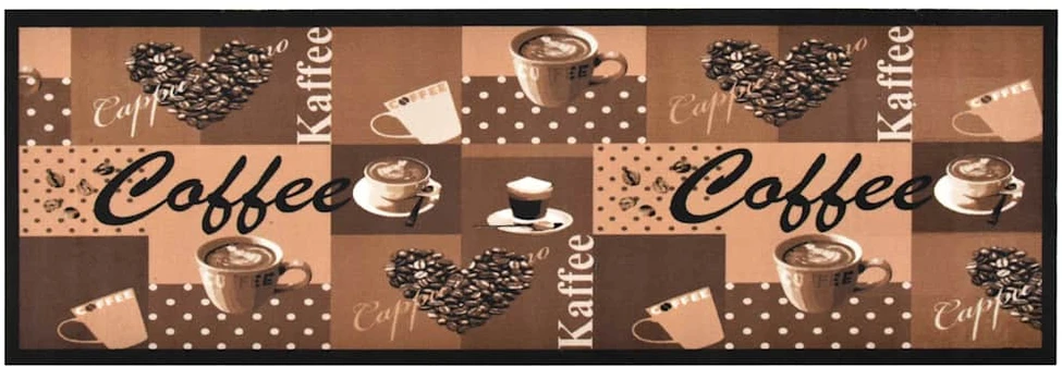 Virtuvės kilimas, mėlynas, 60x180cm, plaunamas, užrašai Coffee