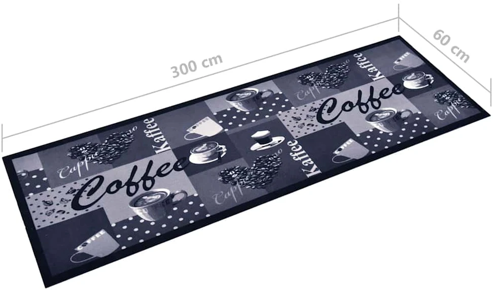 Virtuvės kilimas, mėlynas, 60x300cm, plaunamas, užrašai Coffee