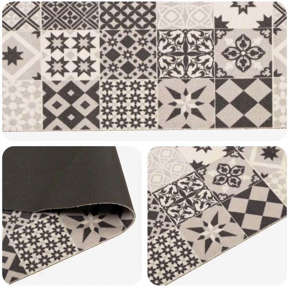 Virtuvės kilimas pilka mozaika 300 x 60 cm 100% poliamidas