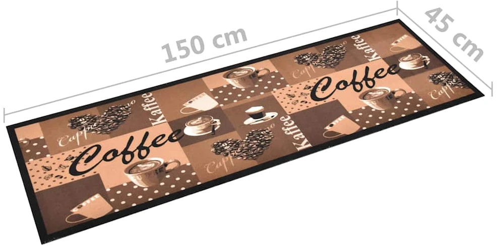 Virtuvės kilimas, rudas, 45x150cm, plaunamas, užrašai Coffee