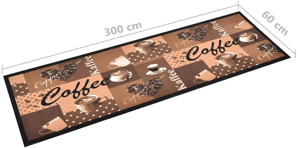 Virtuvės kilimas, rudas, 60x300cm, plaunamas, užrašai Coffee