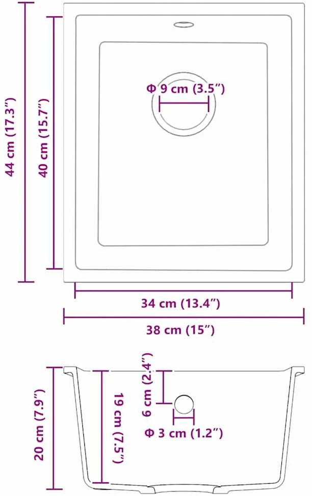Virtuvės kriauklė Juoda 38 x 44 x 20 cm Granitas