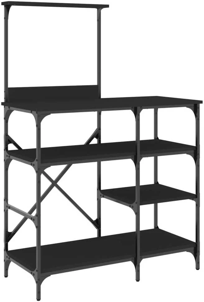 Virtuvės lentyna, juoda, 90x40x132cm, apdirbta mediena/metalas