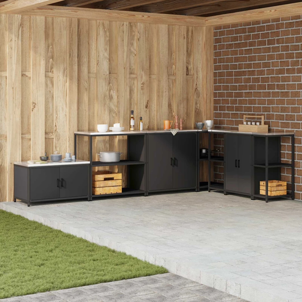 Virtuvės lentynų vienetas HATTEM Juoda 90 x 50 x 92 cm Plienas