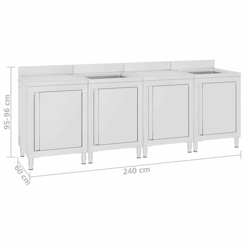 Virtuvės plautuvės spintelė, 240x60x96cm, nerūdijantis plienas