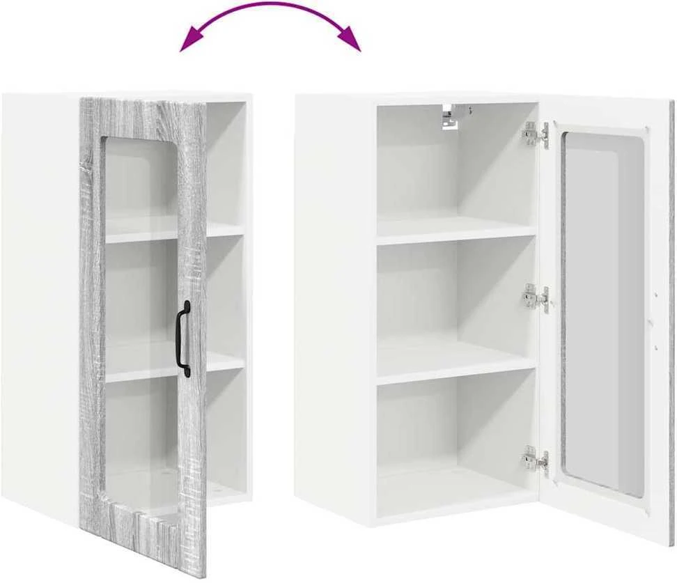 Sieninis stiklinis kabinetas PORTO 2 vnt. Pilkas Sonoma