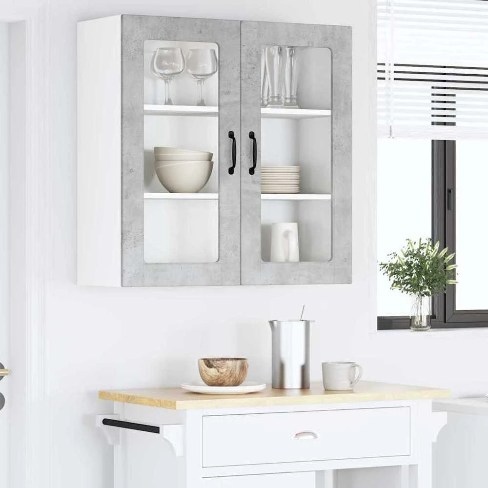 Sieninis stiklinis kabinetas PORTO Betono pilka 80 x 31 x 80 cm
