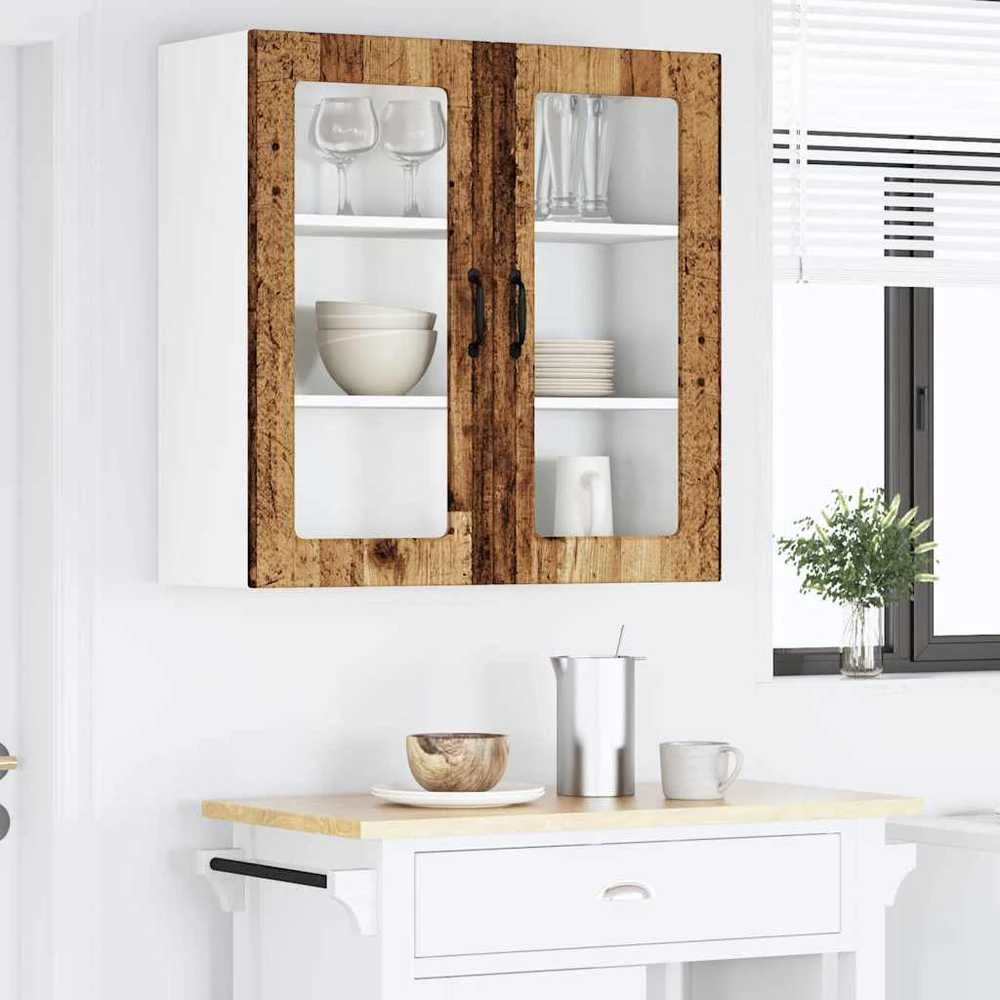 Sieninis stiklinis kabinetas PORTO Senas medis 80 x 31 x 80 cm