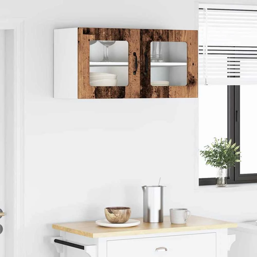 Sieninis stiklinis kabinetas PORTO Senas medis 80 x 31 x 40 cm