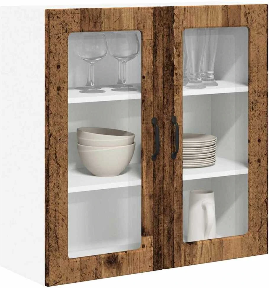 Sieninis stiklinis kabinetas PORTO Senas medis 80 x 31 x 80 cm