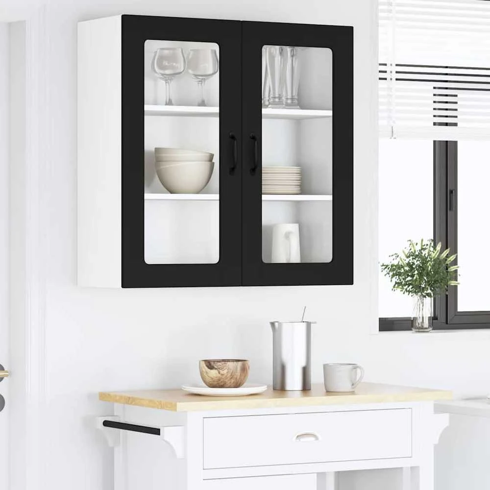 Sieninis stiklinis kabinetas PORTO Juoda 80 x 31 x 80 cm