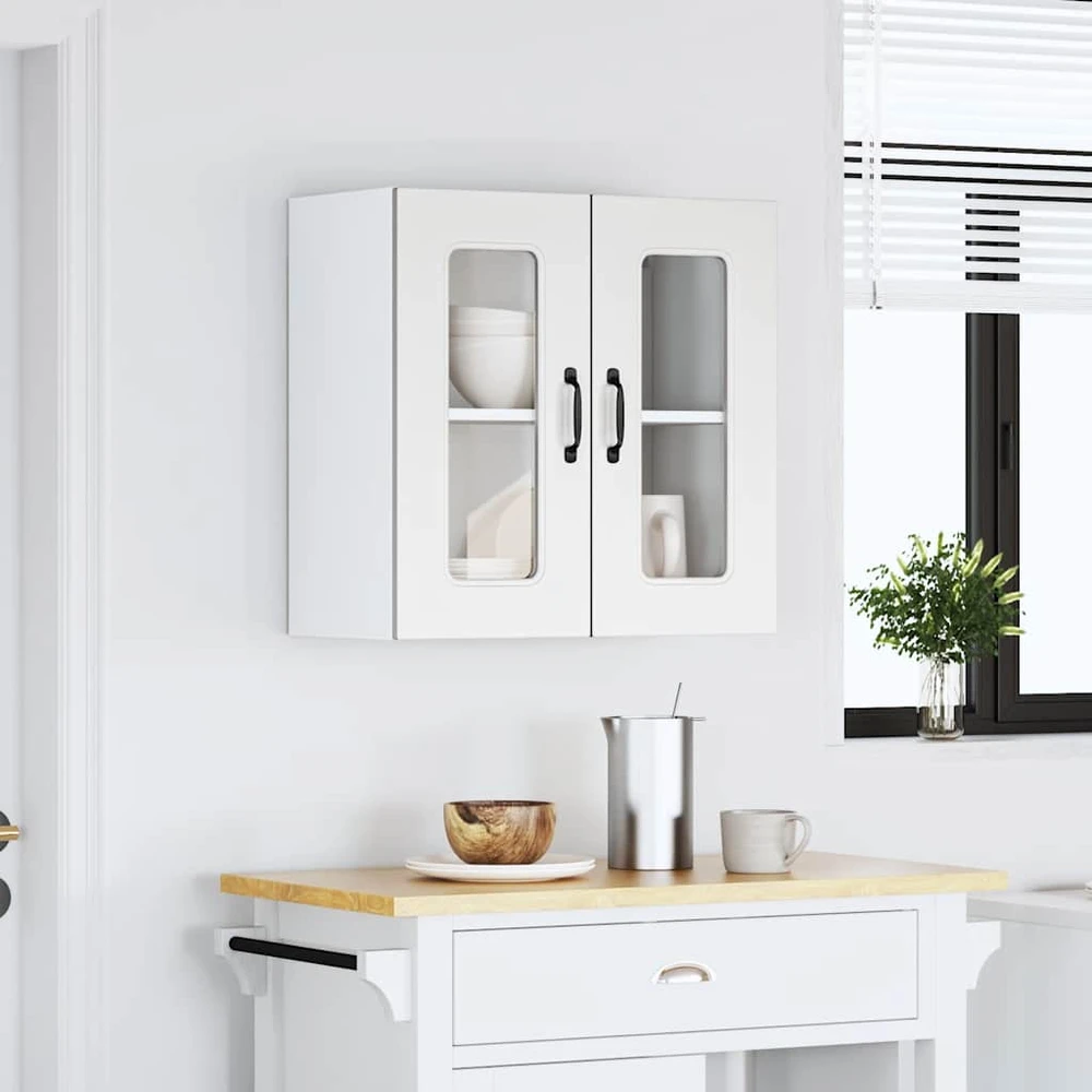 Virtuvės sieninė spintelė su stiklinėmis durimis, Kalmar, balta