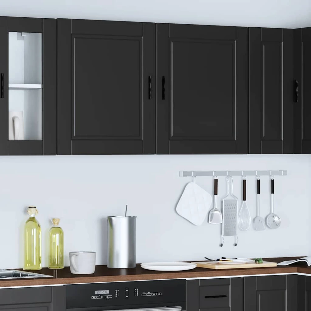 virtuvės sieninės spintelės 2 vnt "Porto" Juodas Engineered Wood