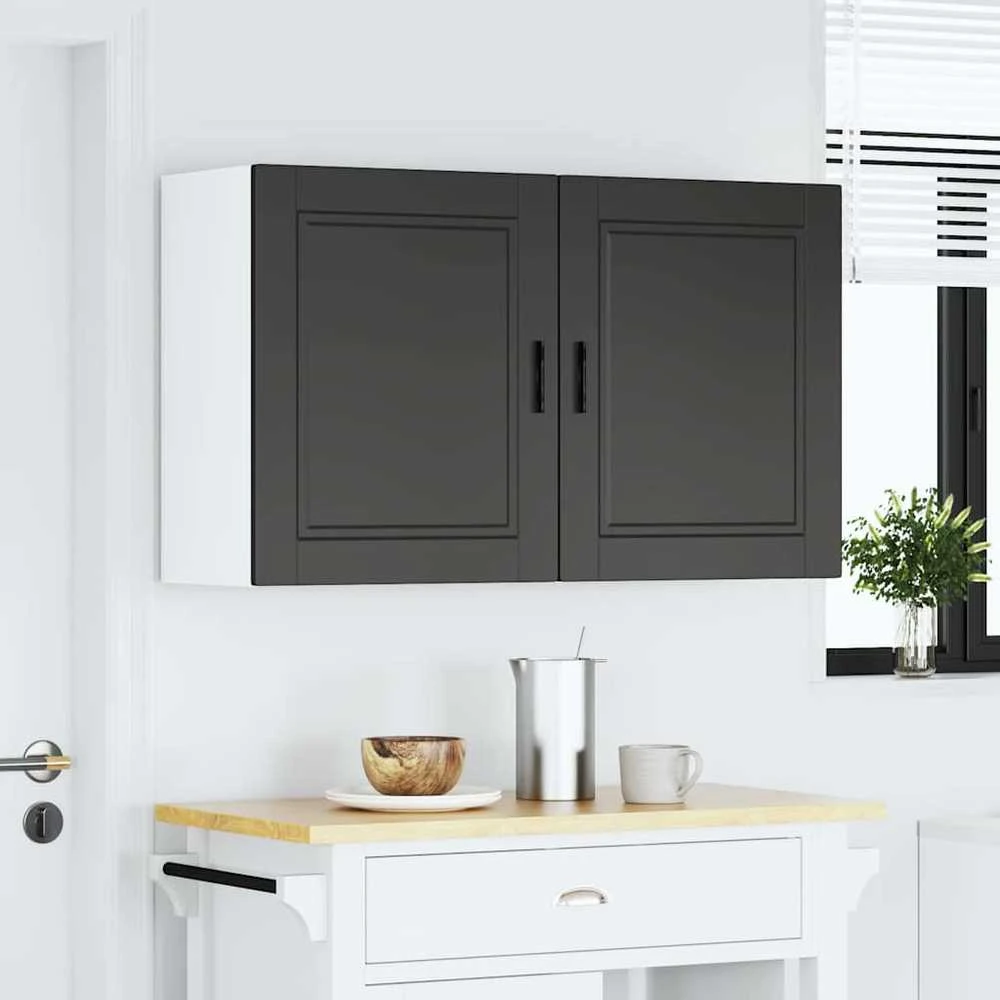 virtuvės sieninės spintelės 2 vnt "Porto" Juodas Engineered Wood