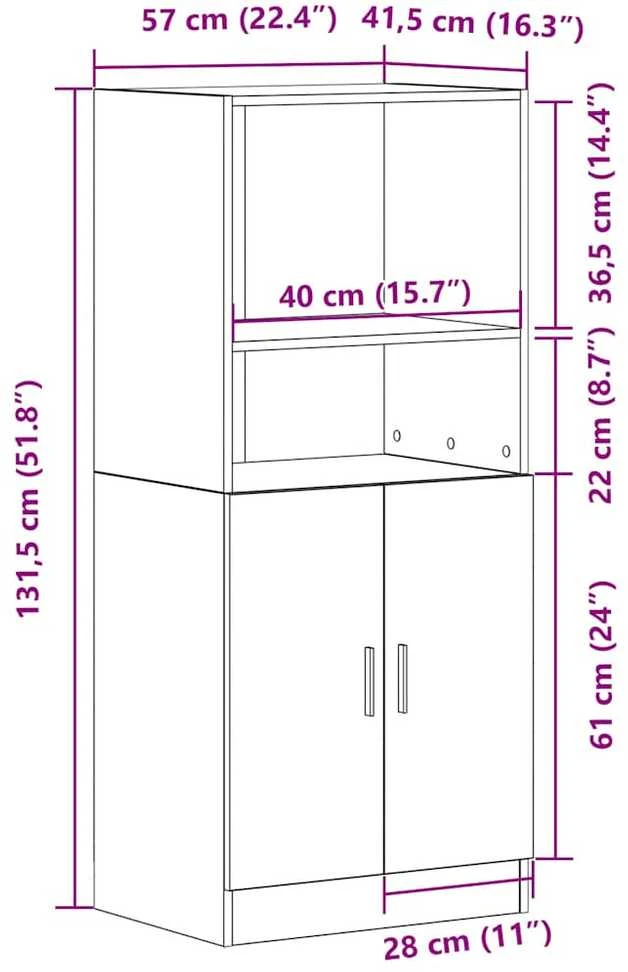 Virtuvės spintelė, baltos, 57x41,5x131,5cm, apdirbta mediena
