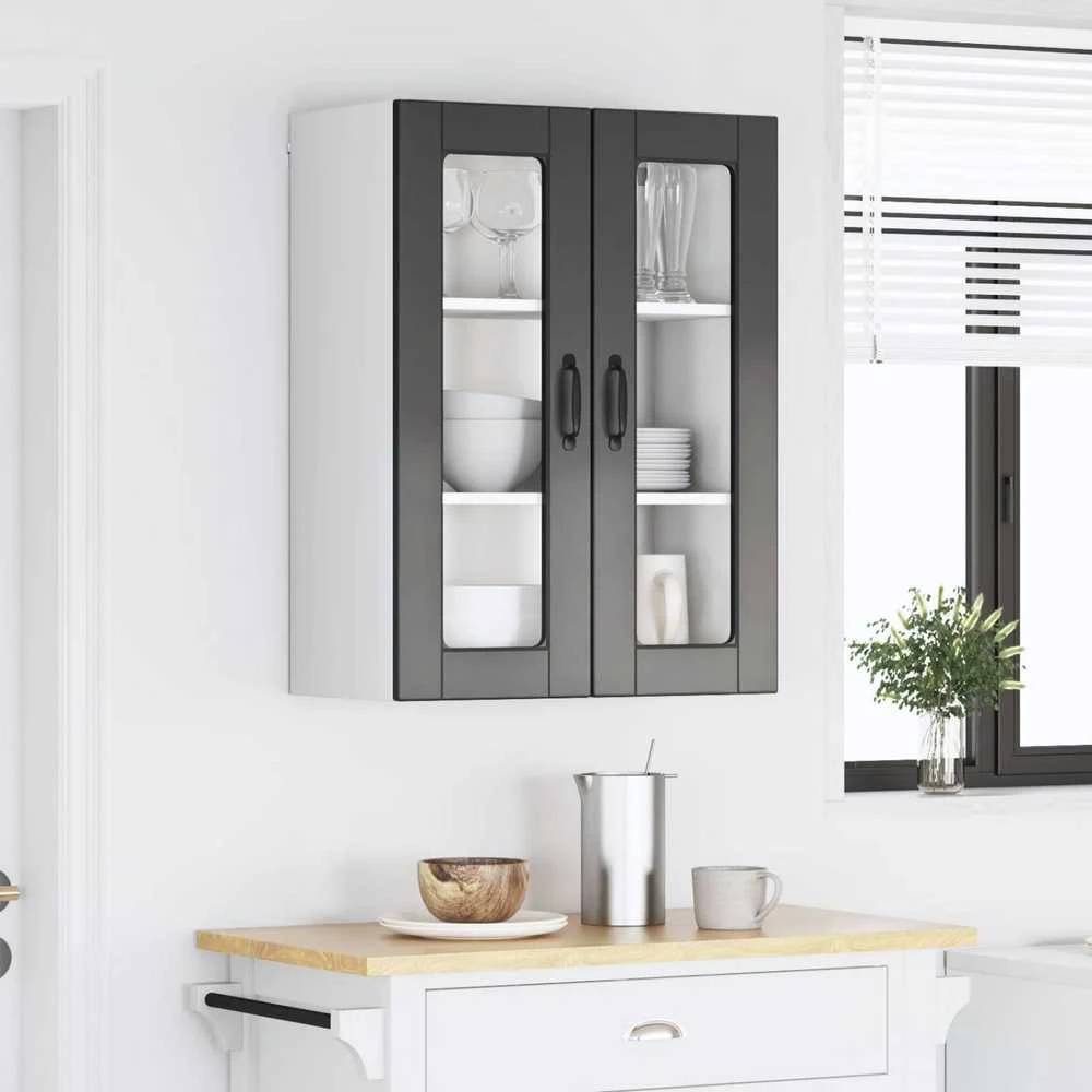 Sieninis stiklinis kabinetas PORTO Juoda 60 x 31 x 80 cm