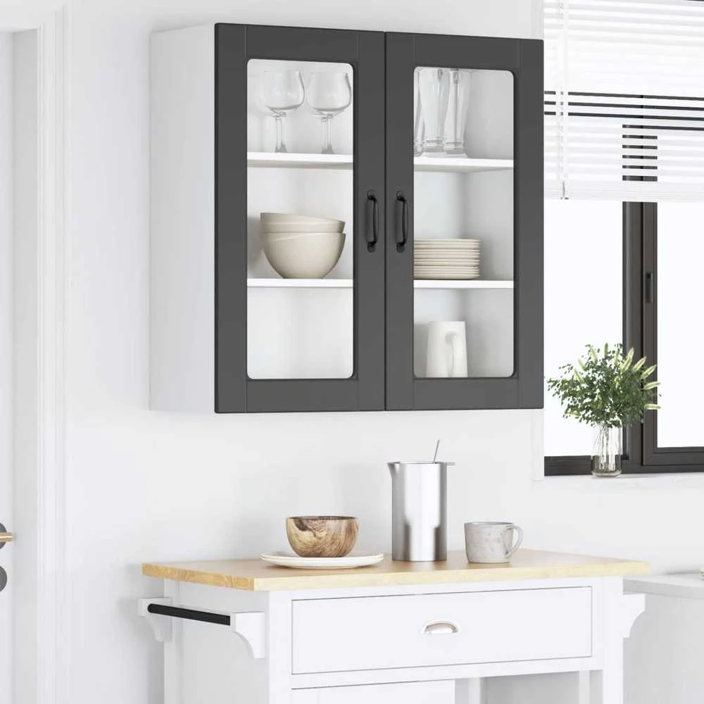 Sieninis stiklinis kabinetas PORTO Juoda 80 x 31 x 80 cm