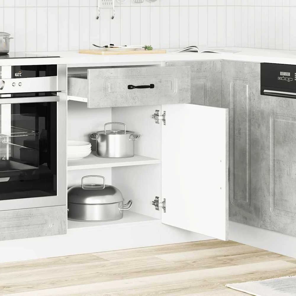 Virtuvės spintelė, Kalmar, betono pilka, apdirbta mediena