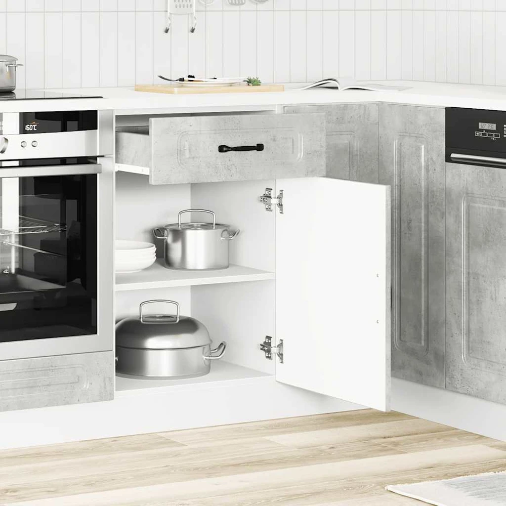 Virtuvės spintelė, Kalmar, betono pilka, apdirbta mediena