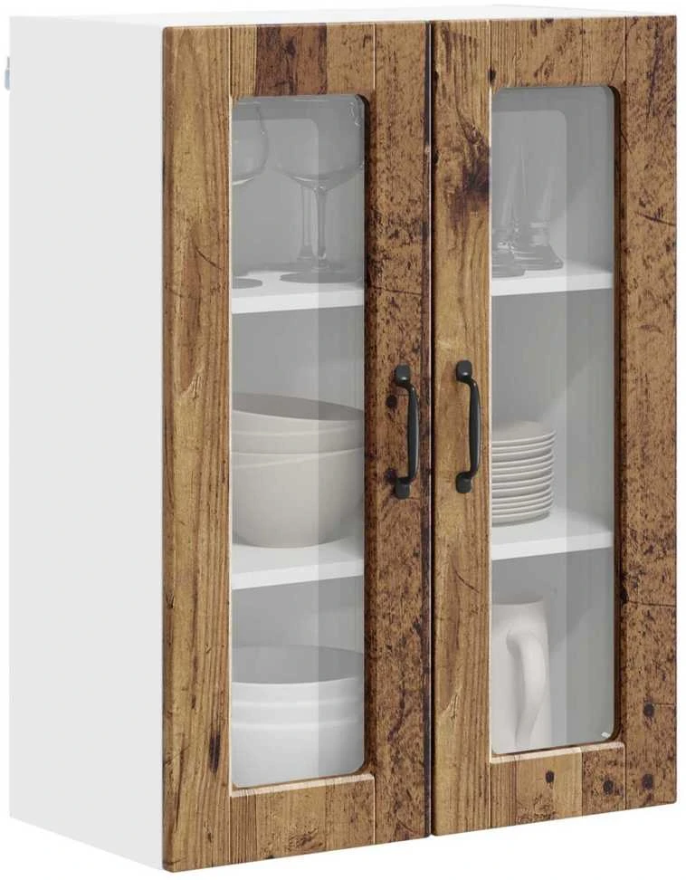 Sieninis stiklinis kabinetas PORTO Senas medis 60 x 31 x 80 cm