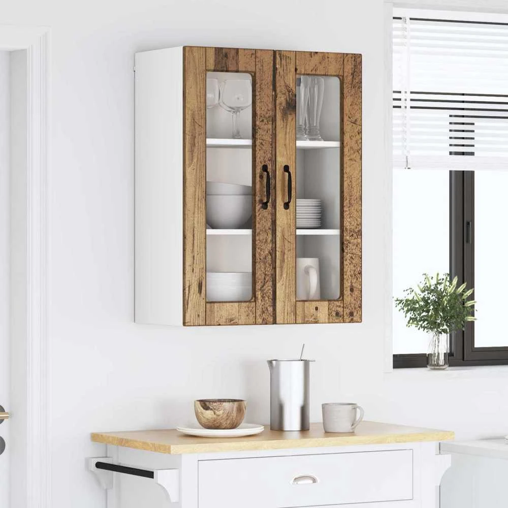 Sieninis stiklinis kabinetas PORTO Senas medis 60 x 31 x 80 cm