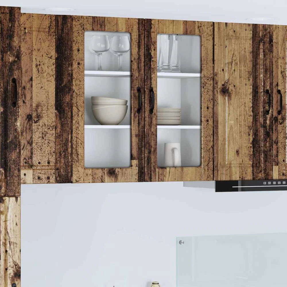 Sieninis stiklinis kabinetas PORTO Senas medis 80 x 31 x 80 cm