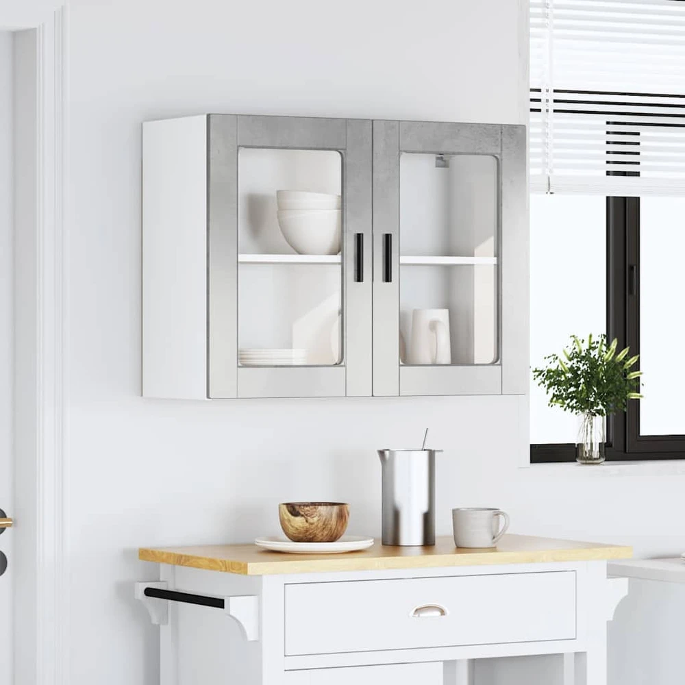 Virtuvės spintelė su stiklinėmis durimis, Porto, betono pilka