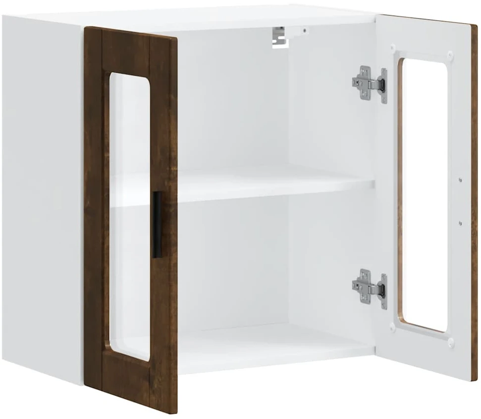 Virtuvės spintelė su stiklinėmis durimis, Porto, dūminio ąžuolo