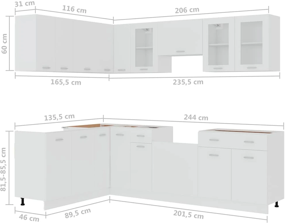 Virtuvės spintelių komplektas, 11 dalių, baltos spalvos, MDP