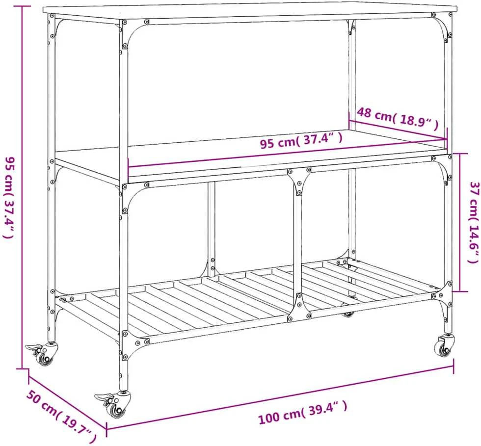 Virtuvės vežimėlis, juodas, 100x50x95cm, apdirbta mediena