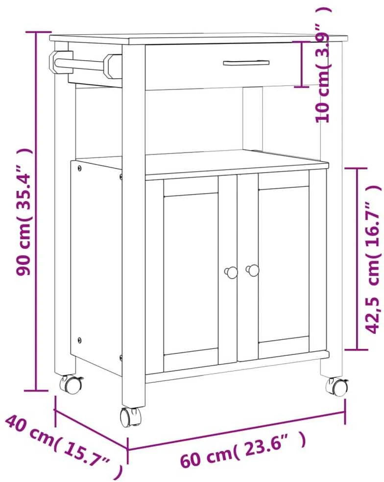 Virtuvės vežimėlis MONZA, 60x40x90cm, pušies medienos masyvas