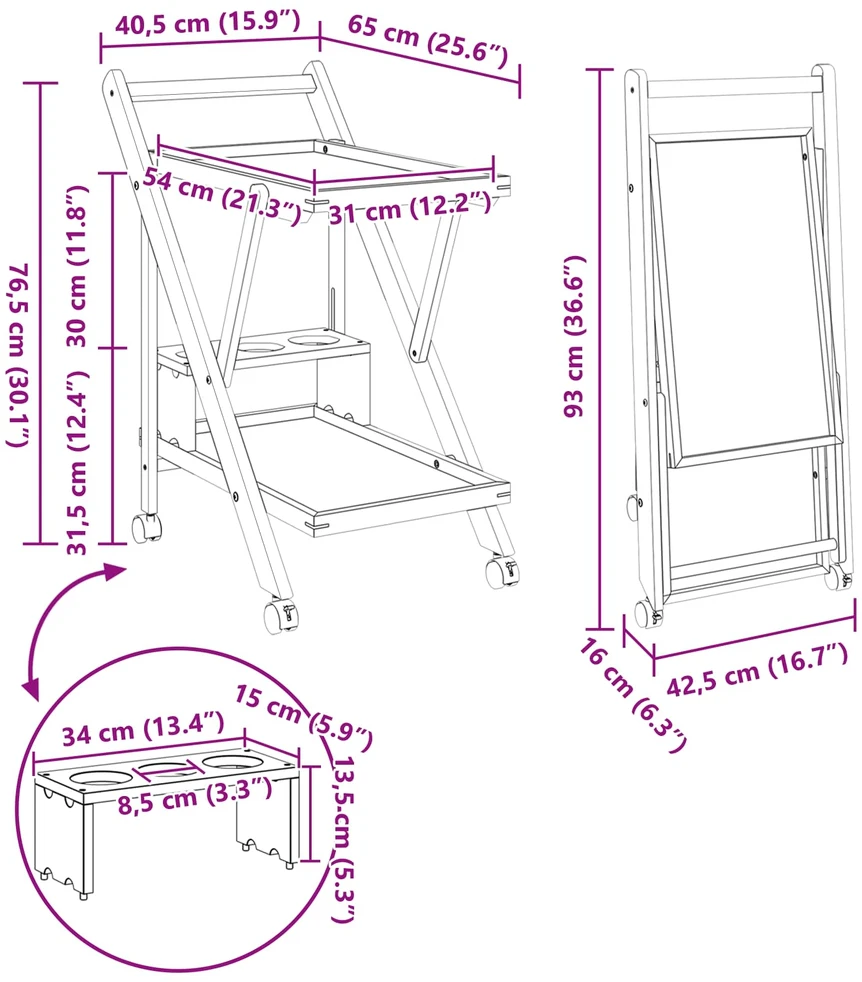 Virtuvės vežimėlis su ratais Šviesiai rudas 65 x 40,5 x 76,5 cm