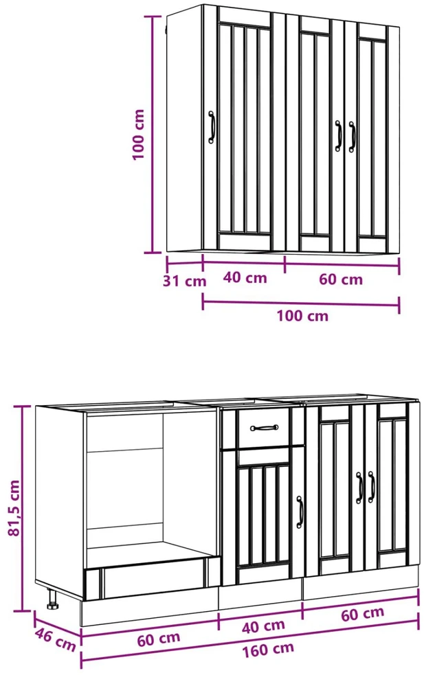 Virtuvės vienetas LUCCA 5 vnt. Ruda ąžuolo Apdirbta mediena