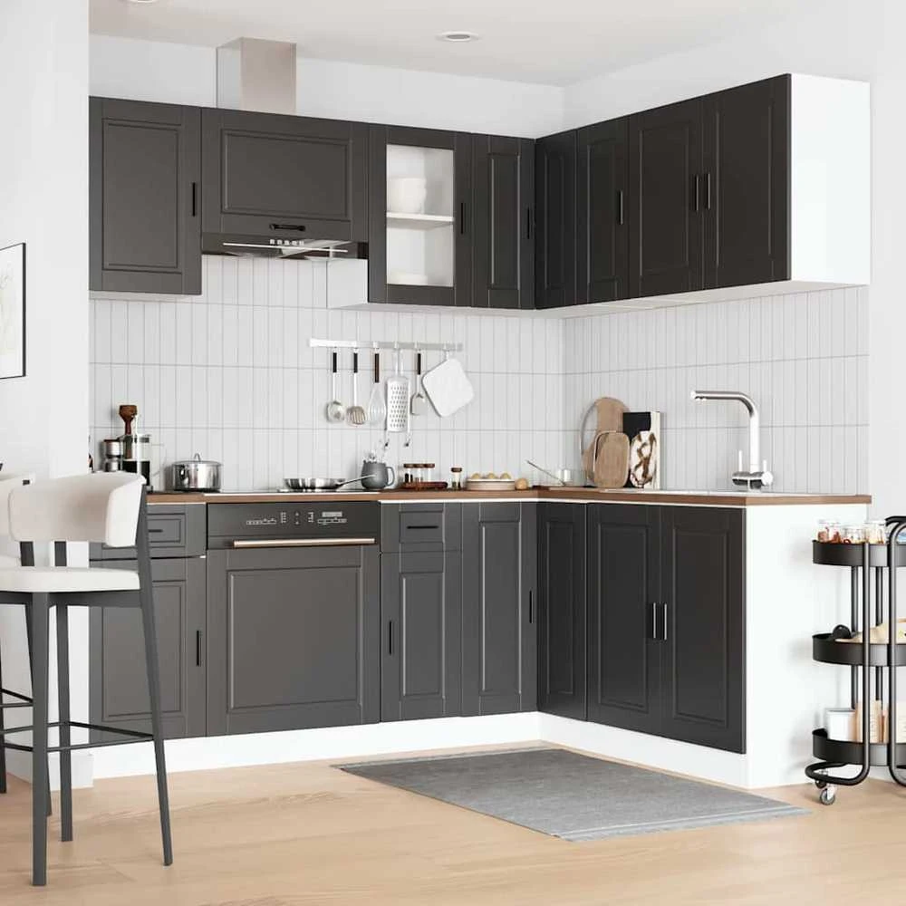 Virtuvinių spintelių komplektas, 11 dalių, Porto, juoda