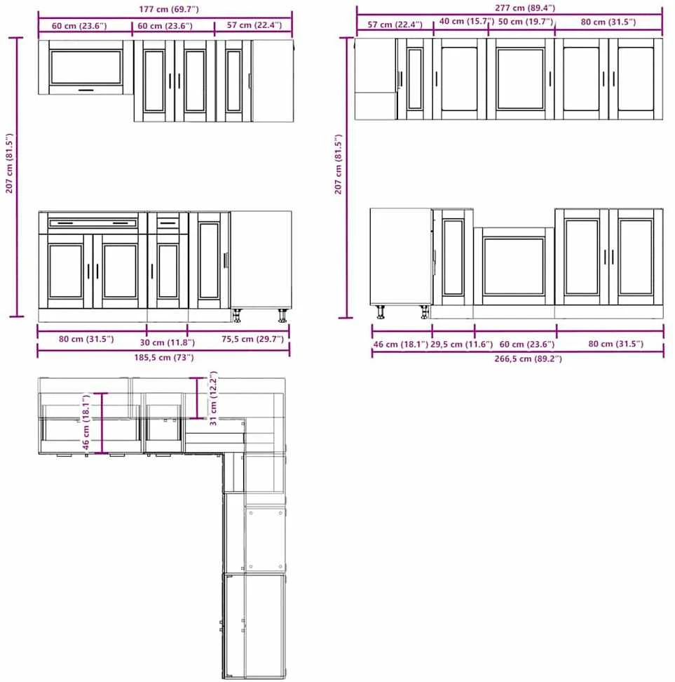 Virtuvinių spintelių komplektas, 11 dalių, Porto, artisano
