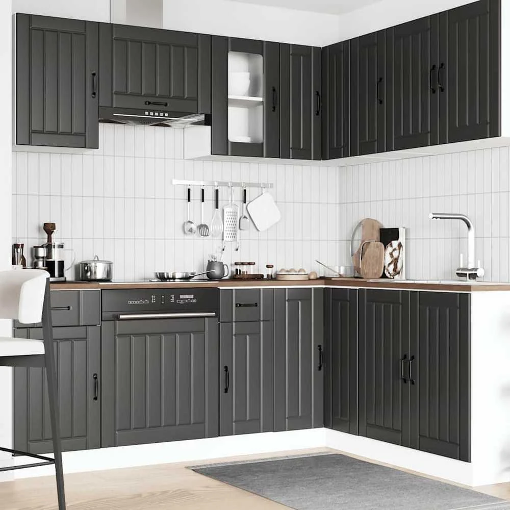 Virtuvinių spintelių komplektas, 11 dalių, Lucca, juoda