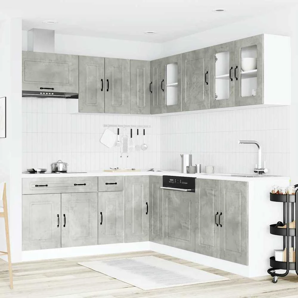 Virtuvinių spintelių komplektas, 11 dalių, Kalmar, betono pilka