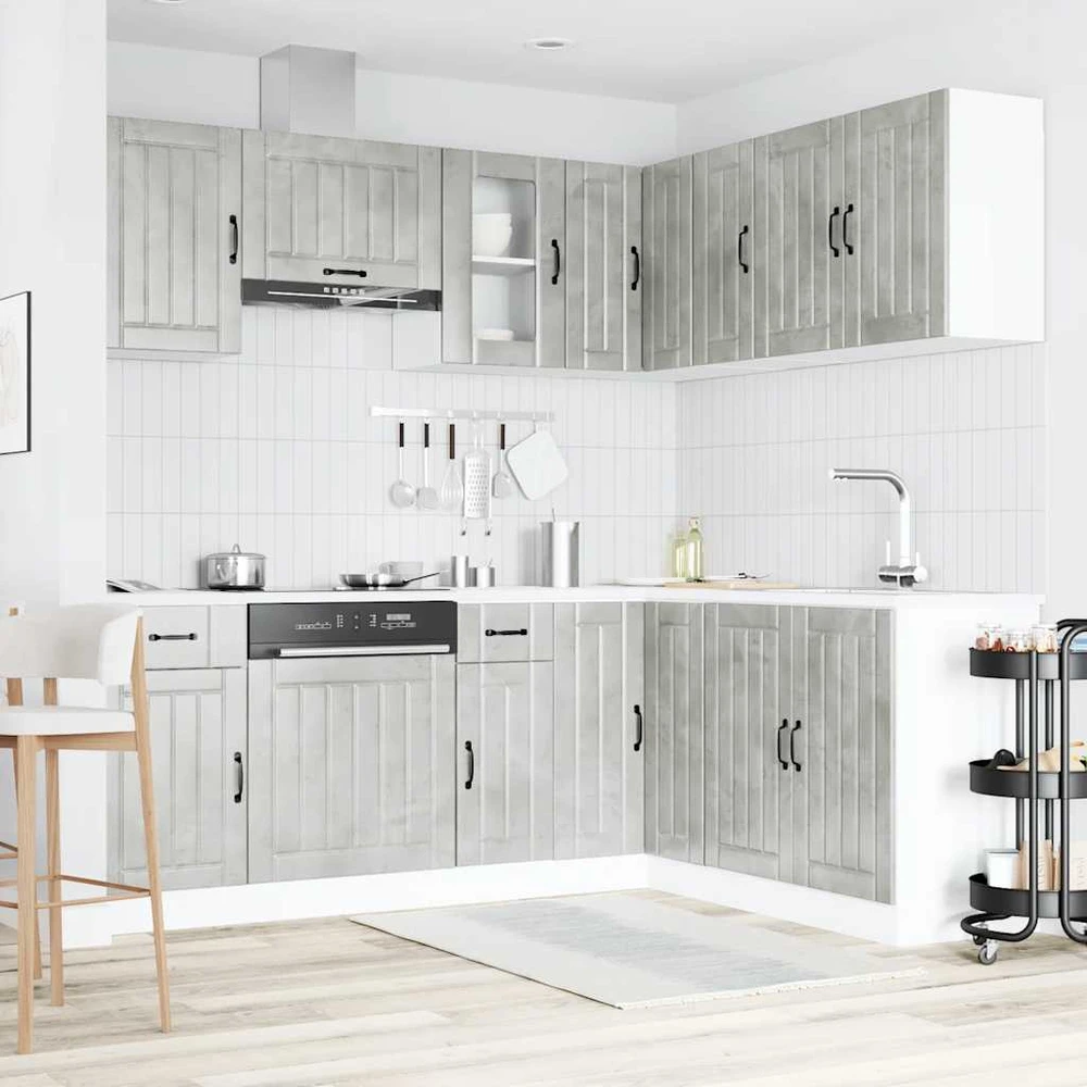 Virtuvinių spintelių komplektas, 11 dalių, Kalmar, betono pilka